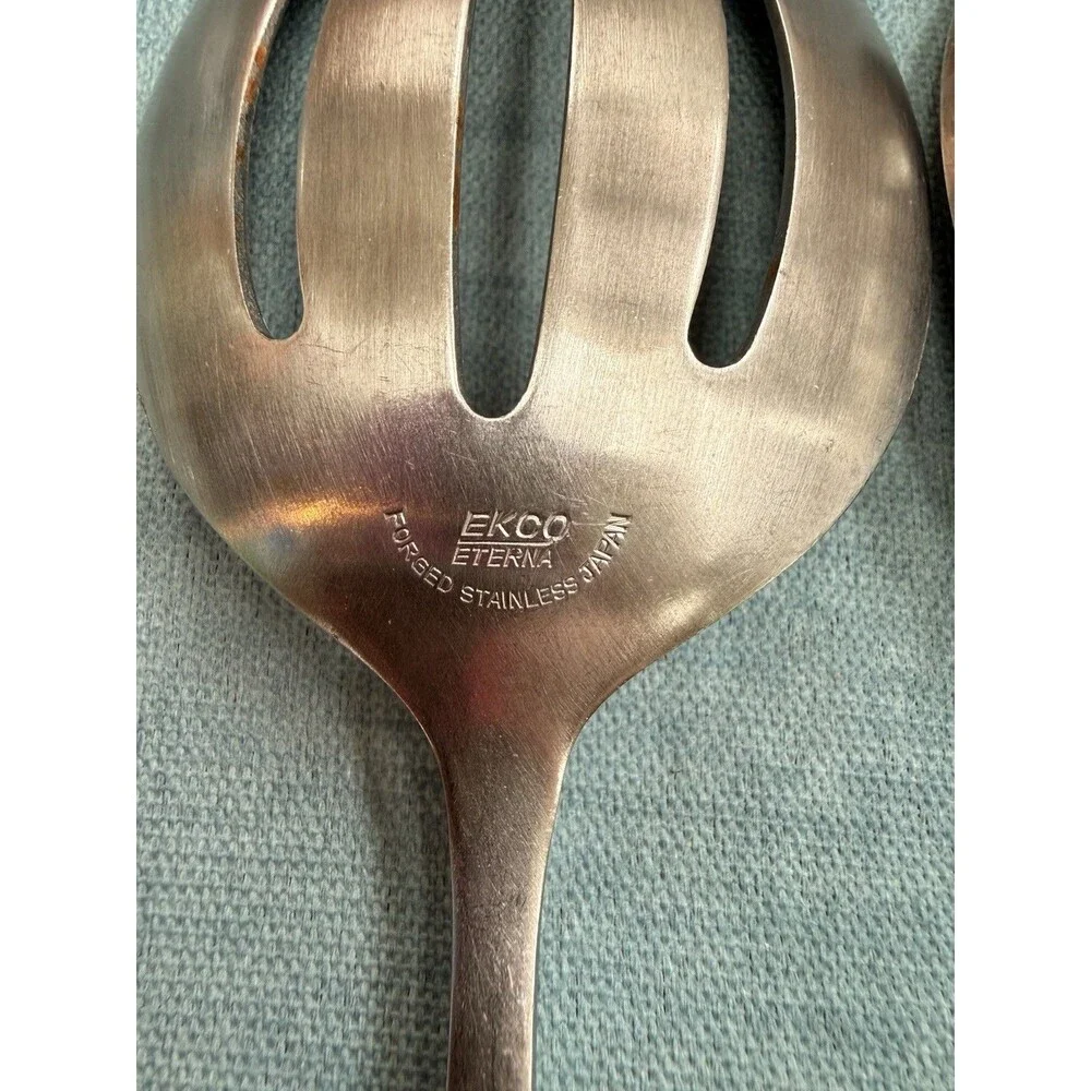 Vintage Ekco Eterna Serving Set Spoons Slotted & Solid, Turner & Fork MCM Japan